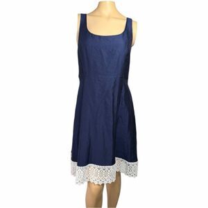 Draper James Birthday Lace Navy Fit & Flare Dress Lace Hem Size 10